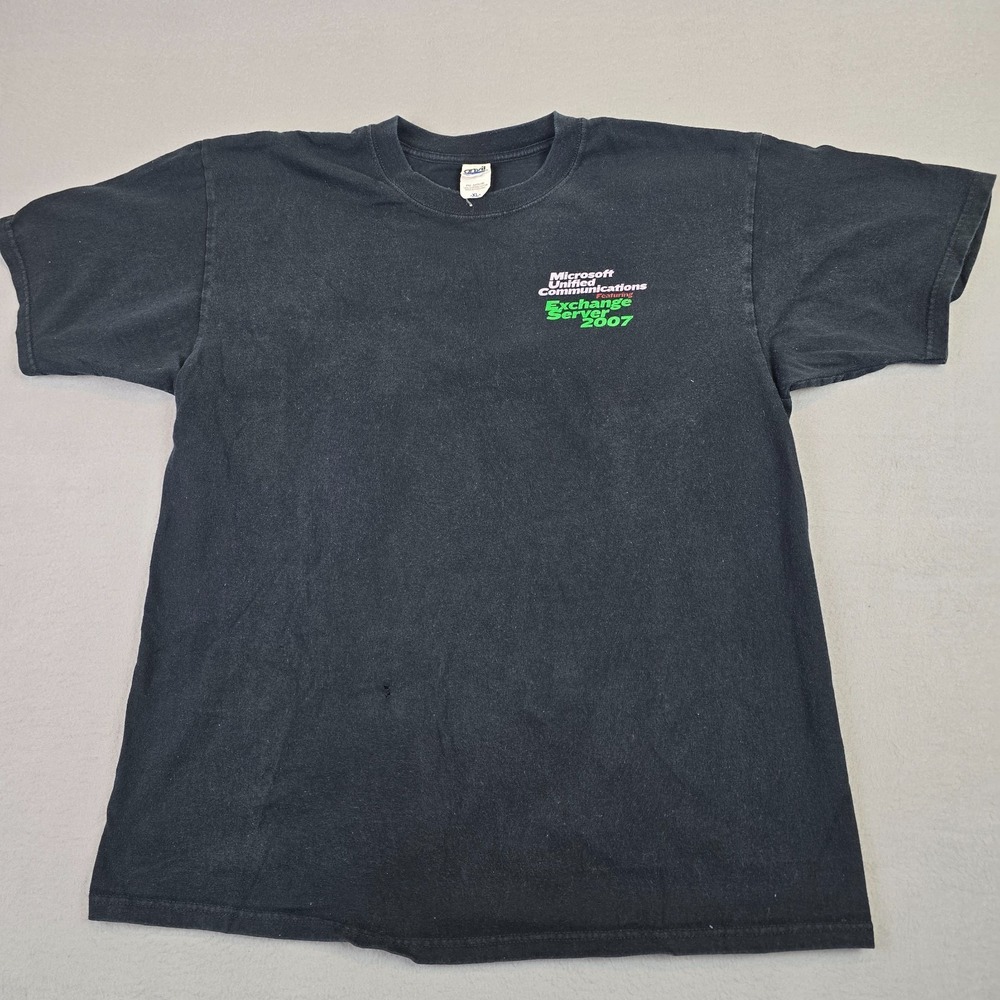 Vintage Microsoft Exchange Server 2007 T-Shirt XL Black Tech Graphic Tee Grunge